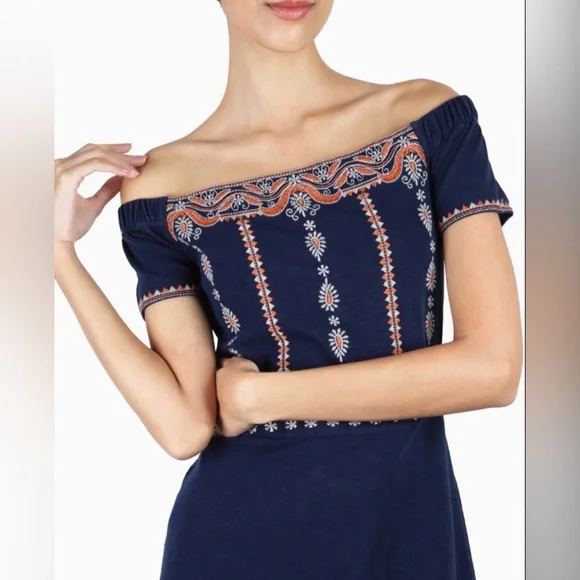 TORY BURCH “Nell” off-the-shoulder Embroidered Mini Dress Size: large - Picture 5 of 8